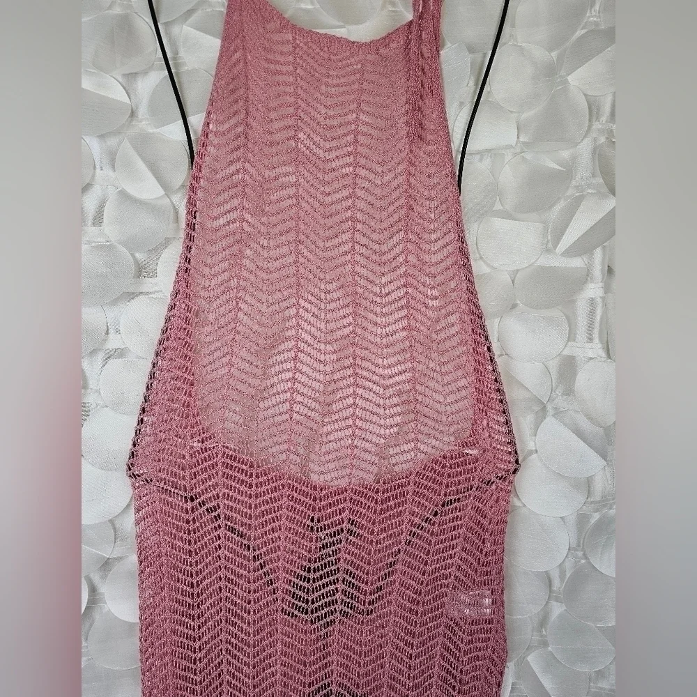 Crochet Mesh Maxi Cover-Up | Sheer Halter‎ Beach Dress